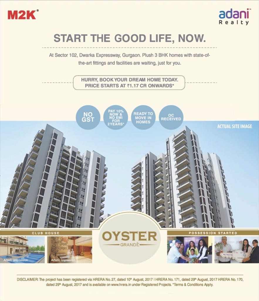 Pay 10% now and no EMI for 2 years at Adani M2K Oyster Grande in Gurgaon